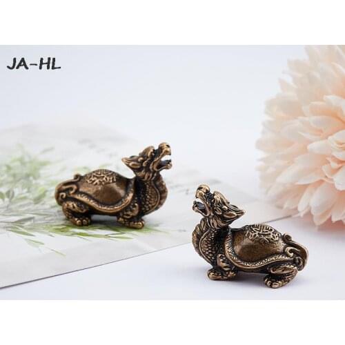 Dragon Turtle Figurines Desk Ornament Vintage Brass Sculpture Craft Home Decor Desktop Ornament Decors High Quality