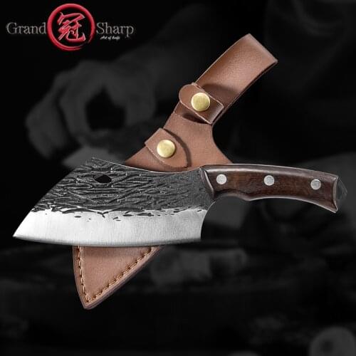Grandsharp 6 Inch Handmade Chinese Cleaver Chefs Kitchen Knives High Carbon Steel Meat Chopping Camping Outdoor Knife Tools