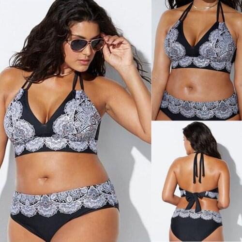 Hirigin New Women Plus Size 2 Piece Set Print Swimwear Push-up Padded Bathing Suit XL-5XL Hot