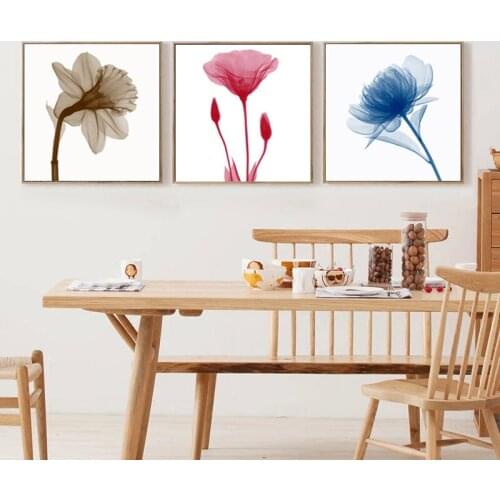 Chinese Transparent Abstract Colorful Flower Blue Pink Brown Green Canvas Painting Fresh Plant Poster Room Decor Wall Picture