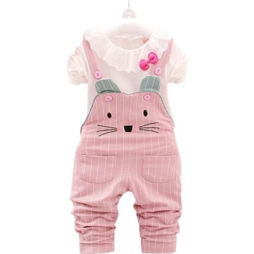 Baby Girls Clothing Set Cartoon Mouse Clothing Sets For Girls Summer Cotton Shirt Open-seat Bib Pants Suits Children Clothing