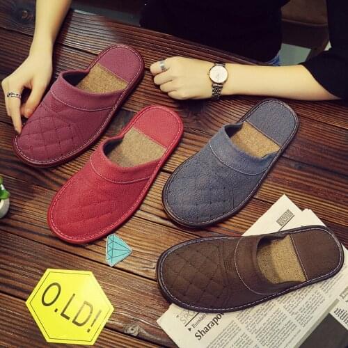 Leather Slippers Autumn Winter Men and Women Couples Indoor Household Wood Flooring Waterproof Non-slip Thick Cotton Slippers