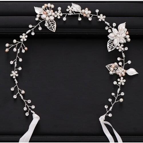 Trendy Wedding Hair Accessories Silver Color Leaf Flower Freshwater Pearl Headband Bridal Hair Accessories Handmade Headwear