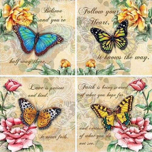 Full Drill Painting Kits Flowers Butterfly Round Square Rhinestones Stitch Embroidery Diamond Art Mosaic Accessories Home Decor