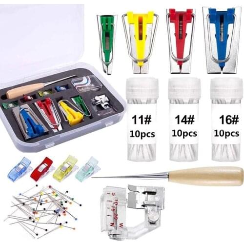 KAOBUY 90PCS Fabric Bias Tape Maker Tool Kit Set Sewing Machine Needles And Sewing Bias Tape Maker Tools For Quilt Binding