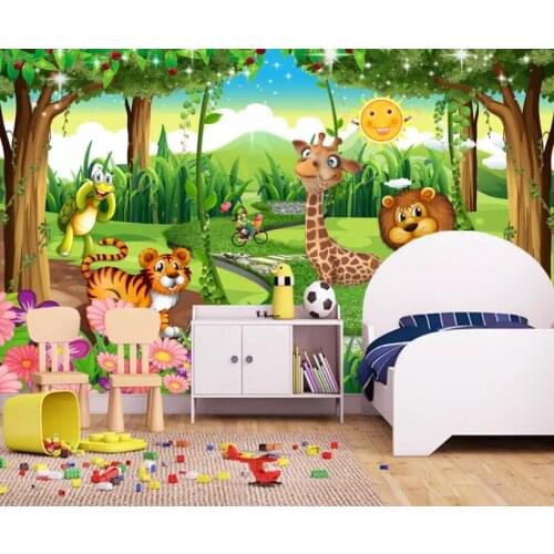 Bacal Custom kindergarten background 3D mural wallpaper fantasy Giraffe lion animal forest cartoon childrens room 3d wall paper