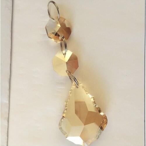 Wholesale 50pcs Champagne Crystal Chandelier pendants(2pcs Octagon beads +Maple leaf) Glass Crystal Lamp suncatcher Prisms Parts