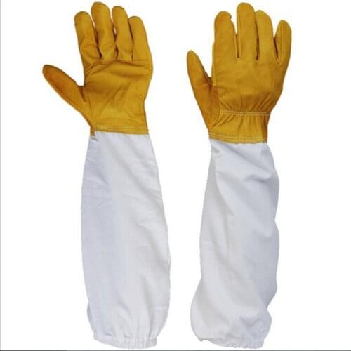 Beekeeping gloves Protective Sleeves breathable yellow mesh white sheepskin and cloth for Apiculture beekeeping gloves