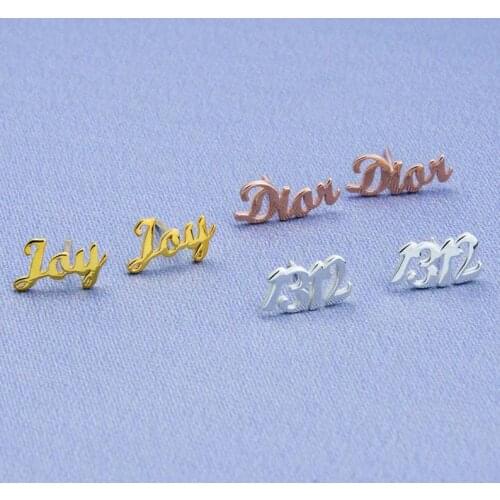 Custom Name Earrings For Women Personalised Jewelry Stainless Steel Rose Gold Letter Initials Stud Earring Best Friend Gifts BFF