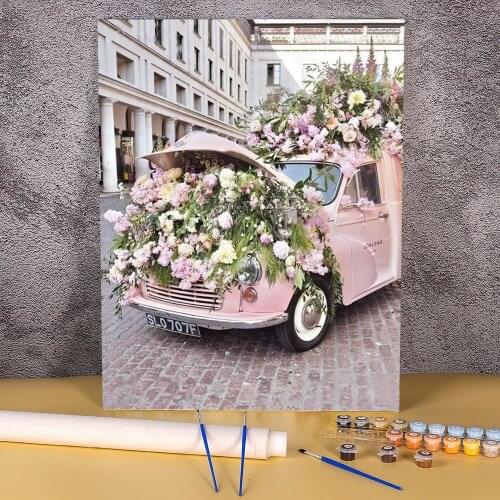 Landscape Flower Car Eiffel Tower Painting By Numbers Package Oil Paints 40*50 Canvas Pictures Wall Paintings Drawing