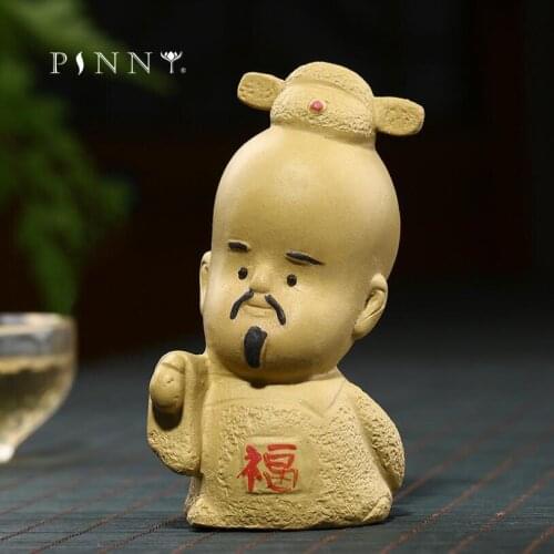 PINNY Yixing Purple Clay Ancient Chinese Official Tea Pet Figure Statue Sculpture Ceramic Tea Ceremony Ornaments