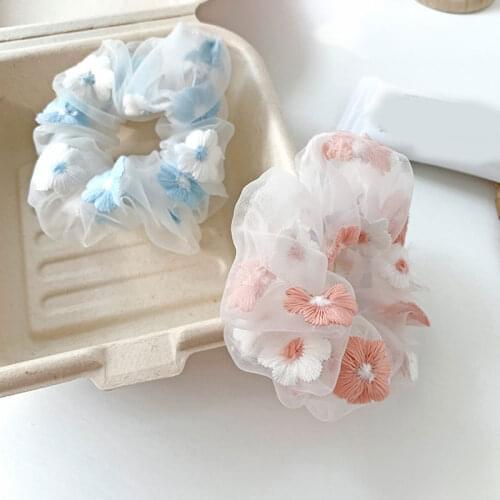 Japan Vintage Korea Women Elastic Embroidery Mesh Hair Bands Cute Girls Lace Scrunchie Hair Ties Tulle Headwear Hair Accessories