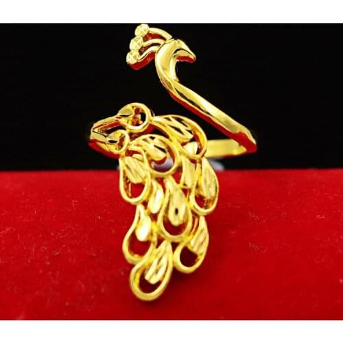 Luxury Peacock Bird Ring Women 18K Gold Statement Hollow Out Animal Ring Adjustable