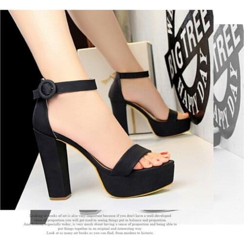 Elegant Belt Buckle Sandals Womens High Heels Pumps Fashion Thick Heel13cm Ladies Banquet Shoes Waterproof Platform Toe Sandals