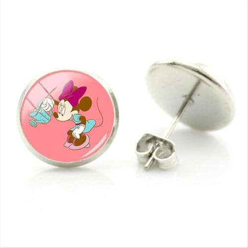 Disney Minnie Image Glass Cabochon Earrings Fashion Simple Style Earrings Creative Design Jewelry Ladies Gifts Accessories