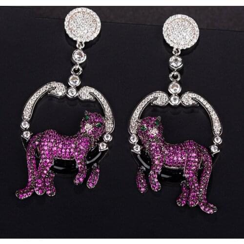 Zlxgirl bridal earring Red pave zircon leopard shape animal earring jewelry for womens New year anniversary jewelry copper ears