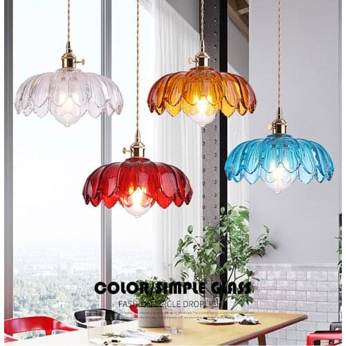 Nordic Colorful Retro Glass lamp brass Chandelier Light Fashion Living room Bedroom Restaurant Aisle Simple Lamps and lanterns