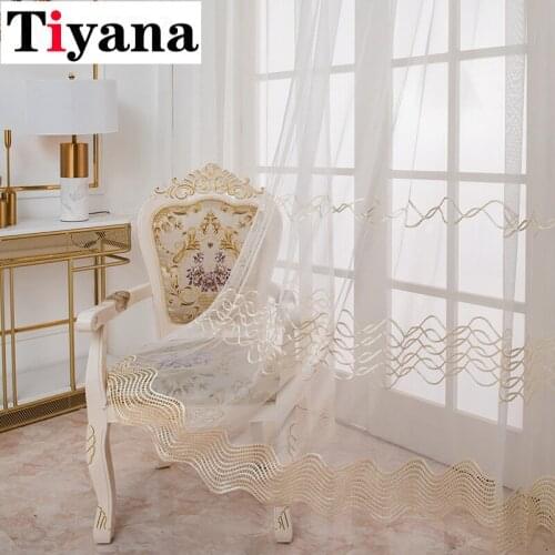 Nordic Geometric Golden Wave Striped White Tulle Curtain for Living Room Grey Window Balcony Volie Sheer Bedroom Curtain ZH237Z