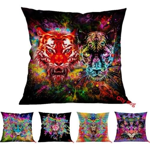 Modern art style Watercolor painted lion tiger Throw Pillow Case High-end luxury and gorgeous colors Linen Cushion Cover
