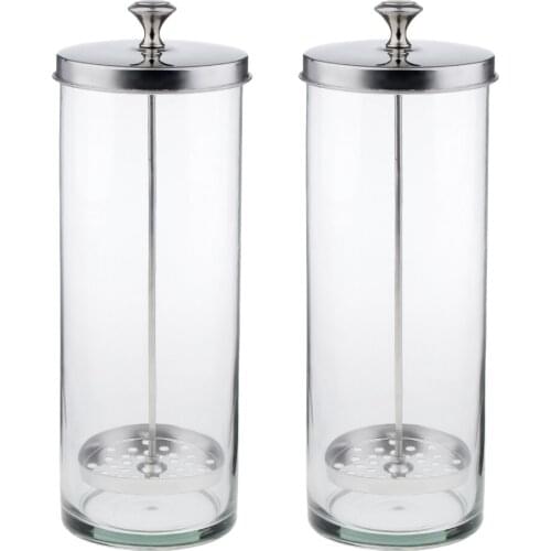 2Pcs Glass Disinfecting Sterilizing Jar For Barber Nipper Manicure Tools L