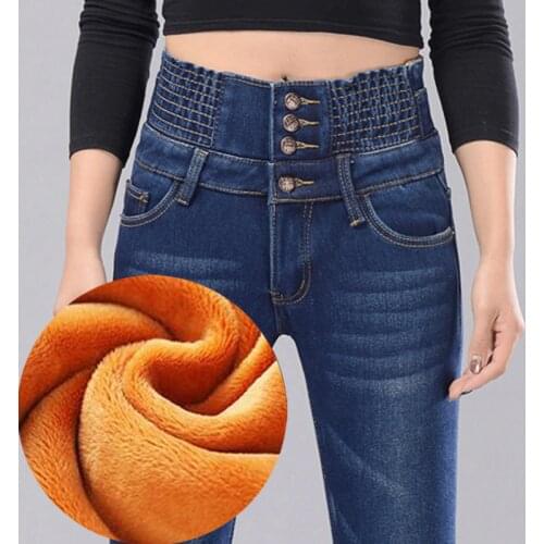 Warm Jeans Women Winter Denim Pants 2018 Female Women Jeans Plus Size Mom Black Winter Jean Femme Stretch Denim Warm Pants