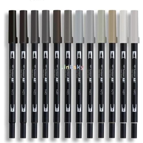 TOMBOW AB-T Japan Black Grey Colors, Double Heads Art Brush Pen Marker, Profession Water Marker Pen Painting Supplies