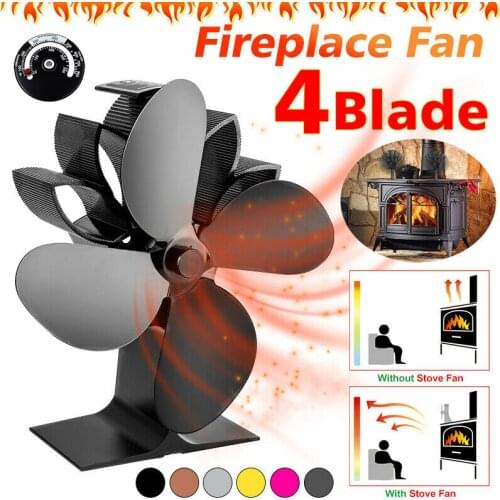 Black Fireplace 4 Blade Heat Powered Stove Fan komin Log Wood Burner Eco Friendly Quiet Fan Home Efficient Heat Distribution