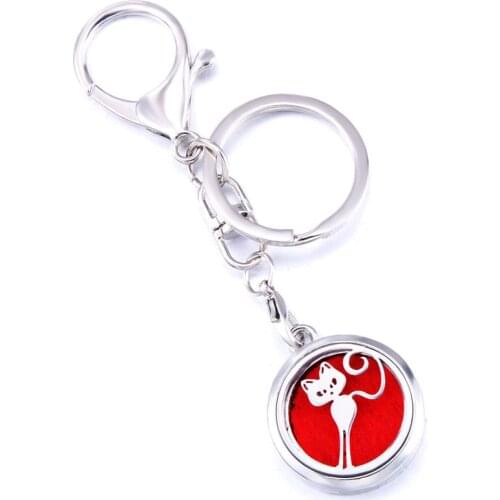 High Quality Cat Fashion Perfume Aroma Locket Keychain Stainless Steel Aromatherapy Essential Oil Diffuser Box Keyring Jewelry
