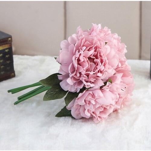 HIGHT Quality Silk flower European 5piece Artificial Flowers Vivid Peony Fake Leaf Wedding Home Party Decoration