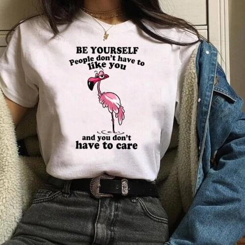 Women Printing Print Graphic Flamingo Letter Funny 90s Fashion Cartoon Clothes Lady Tees Tops Female T Shirt Womens T-Shirt