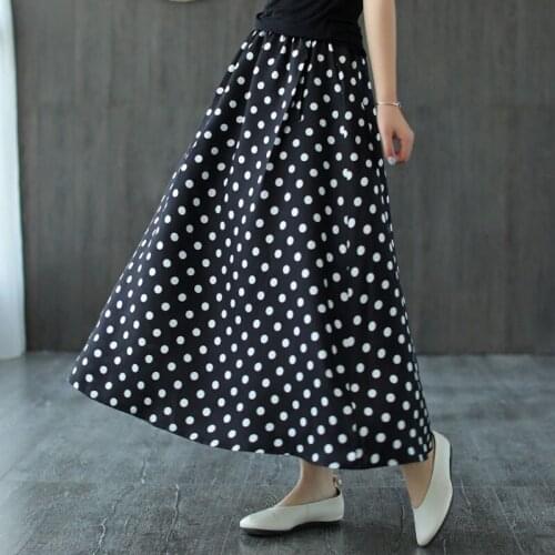 Johnature 2021 Summer New Women Fashion Retro All-match Pocket Polka Dot Skirt Simple Loose Comfortable Elastic Waist Half Skirt