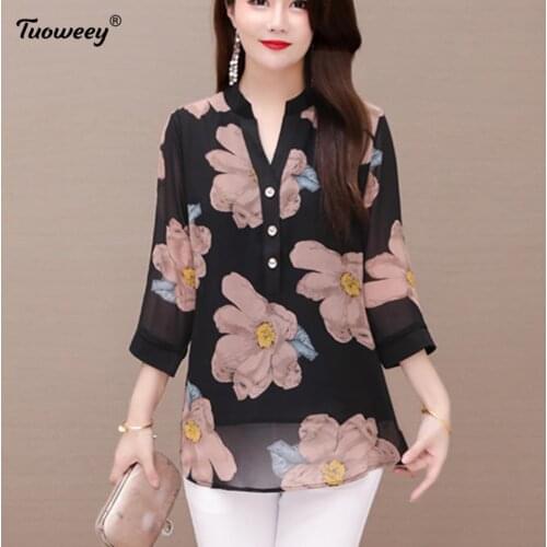 Women chiffon plus size Shirts Blouses Tops 2021 New Fashion short Sleeved Vintage Shirt Printed Shirts Female Blusa Feminina