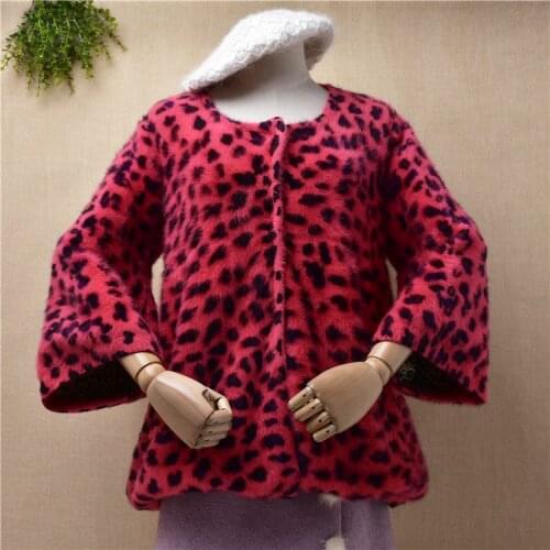 Female women winter thick warm mink cashmere knitted three quarter sleeves loose short cardigans angora fur jacket coat sweater