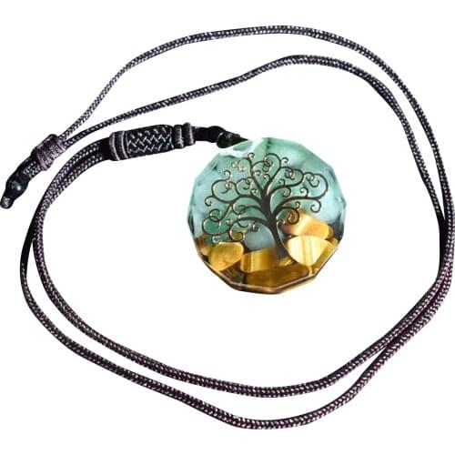 Women Decorative Jewelry Creative Resin Orgonite Tree and Stone Pendant Necklace for Boys Girls Green
