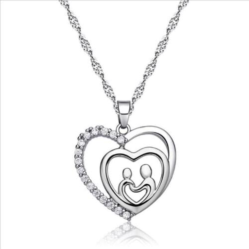LUKENI Charm Double Heart Female Pendants Necklace For Women Jewelry Trendy 925 Silver Girl Choker Necklace For Lady Mother Gift