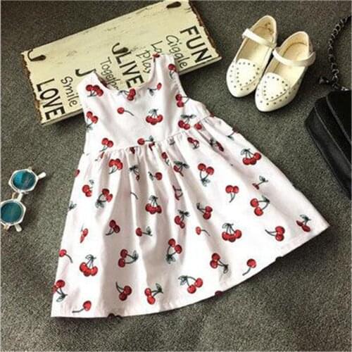Cherry Print Vest Baby Girls Sundress Flower Kids Dresses for Girls Infant Baby Vestido Summer Toddler Girls Casual Dresses 2-6T