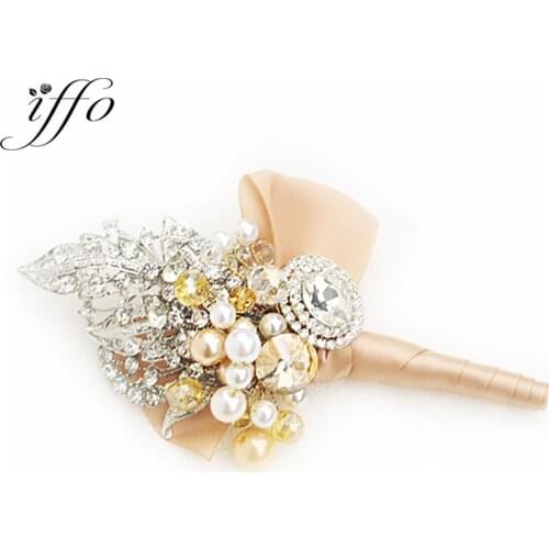 Free Shipping, custom groom corsages, wedding flowers, ivory & gold brooch, Mens Boutonniere Decoration Accessories