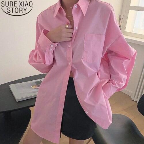 Spring Fashion Women Blouses Plus Size Clothing Casual Loose Shirt Single Breasted Turn-down Collar Lantern Sleeve Shirt 15162