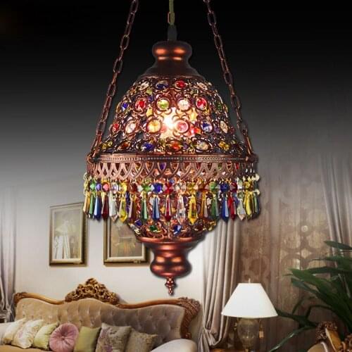 Bohemia Mediterranean Amorous Feeling Dining-Room Lamp E14 Base Porch Desk Lamp Through-Carved 7 Colour Crystal Pendant Light