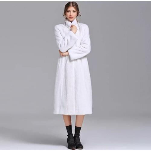 2017 Brand luxury women natural mink fur jacket long style with sashes elegant lady high quality Imported winter fur coat