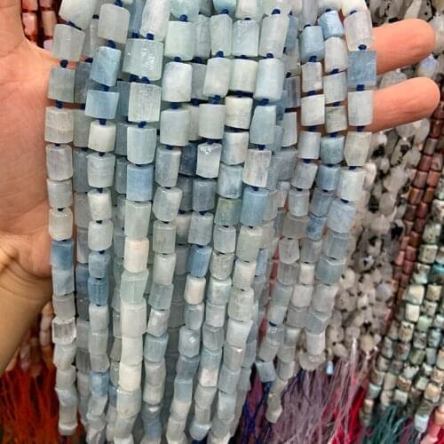 8x11mm Natural Blue Aquamarines Beads 38cm Matte Frost Tube Column Spacer DIY Loose Beads For Jewelry Making Beads Accessories