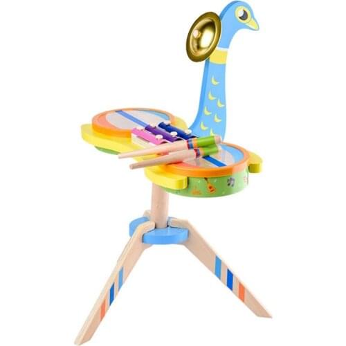 Baby Toys Peacock Drum Kit Children Musical Instruments Wooden Toys for Kids Xylophone Toys Hand on Piano Percussion