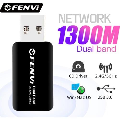 1300Mbps Dual Band fenvi USB 3.0 Wireless AC Wifi Adapter 2.4G&5G 802.11ac 600M Wi-fi Receiver Network for Laptop PC Mini Dongle