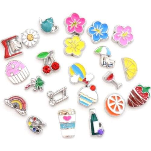 Enamel Flower Cake Lemon Tree Floating Charms Small DIY Locket Accessories For Memory Living Locket Jewelry Making