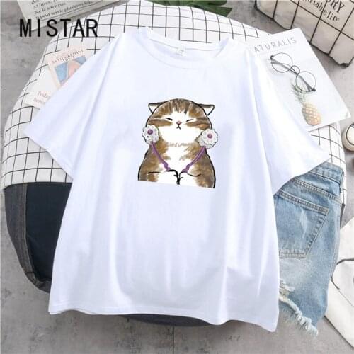 Cute cat Womens T-shirt Printed Cartoon ciao salut Tshirt Kawaii Clothing Woman fashion casual femme funny tees women drop ship