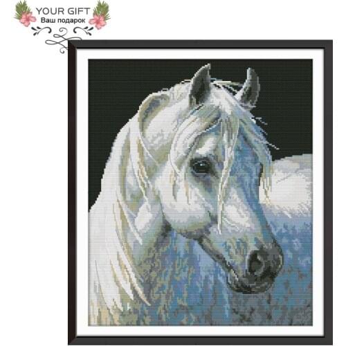Joy Sunday White Horse Cross Stitch DA258 14CT 11CT Counted Stamped Home Decor Horse Needlepoint Embroidery Cross Stitch Kits