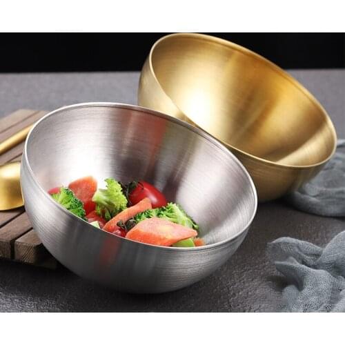 Korean Gold Salad Bowl Stainless Steel Korean Cold Noodle Bowl Household Large Fruit Bowl Barbecue Bowl Creative Tableware
