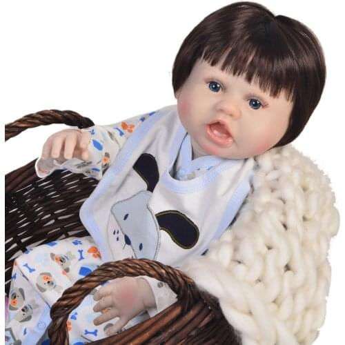 Bebe doll reborn 55cm Silicone vinyl Reborn Baby boy Dolls with 1pcs Cartoon puppy clothes Realistic Looking Newborn Doll gift