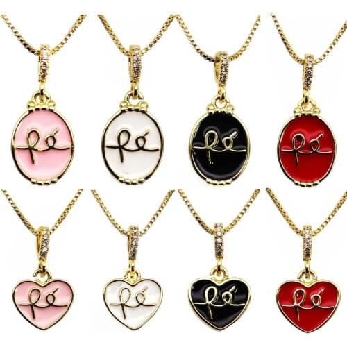 Micro Zircon Love heart Pendant necklace chain pendant Drops paint FE letter Pendant necklace copper chain jewelry necklace