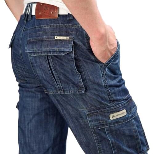 Trendy Fashion Military Jeans Denim Cargo Pants Men Cotton Loose Baggy Pockets Straight Trousers Plus Size Man Bottoms Clothing